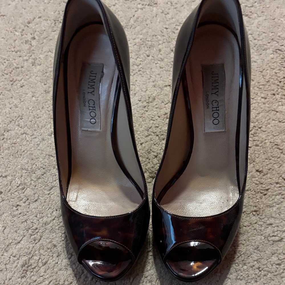 Jimmy Choo Glossy Black Peep Toe Heels